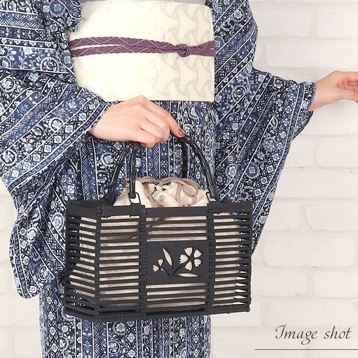 かごバッグ竹かご巾着竹製バッグかご巾着黒かごレディース浴衣用ゆかた用全5色撫子空色萌黄撫子色墨白亜麻色水色黄緑ピンクブルーグレーベージュブラックカラー黒夏祭り花火大会お出かけ夏着物浴衣ゆかたおしゃれかわいい大人カラー