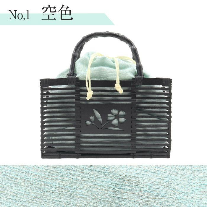かごバッグ竹かご巾着竹製バッグかご巾着黒かごレディース浴衣用ゆかた用全5色撫子空色萌黄撫子色墨白亜麻色水色黄緑ピンクブルーグレーベージュブラックカラー黒夏祭り花火大会お出かけ夏着物浴衣ゆかたおしゃれかわいい大人カラー