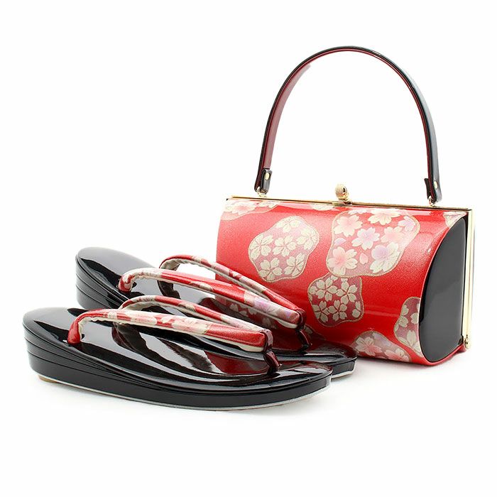 振袖草履バッグセット成人式赤黒レッド