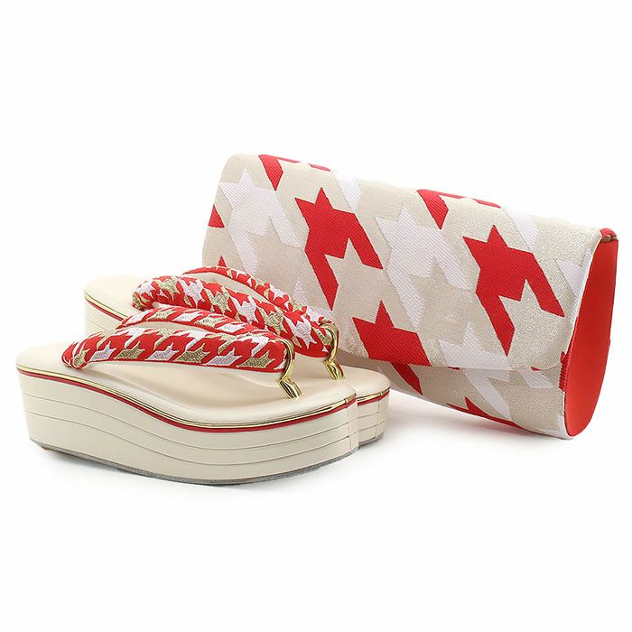 振袖草履バッグセット成人式赤白レッド草履バッグセット