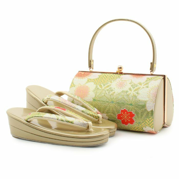 振袖草履バッグセット成人式黄緑白金草履バッグセット振袖用Sサイズ