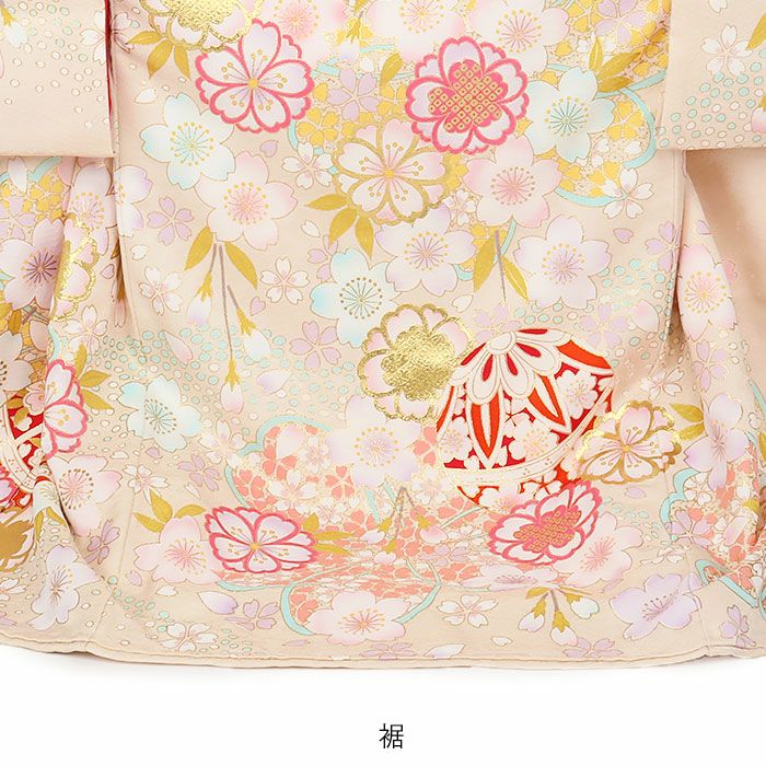お宮参り着物女の子絹正絹掛け着産着薄橙金橙鞠熨斗桜吉祥紋友禅京友禅経済産業大臣指定伝統的工芸品金駒刺繍金彩新品日本製販売購入きもの祝い着のしめ初着祝着一つ身服装赤ちゃんベビー贈答プレゼント御祝いベージュ
