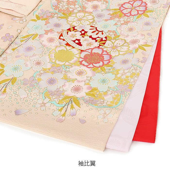 お宮参り着物女の子絹正絹掛け着産着薄橙金橙鞠熨斗桜吉祥紋友禅京友禅経済産業大臣指定伝統的工芸品金駒刺繍金彩新品日本製販売購入きもの祝い着のしめ初着祝着一つ身服装赤ちゃんベビー贈答プレゼント御祝いベージュ