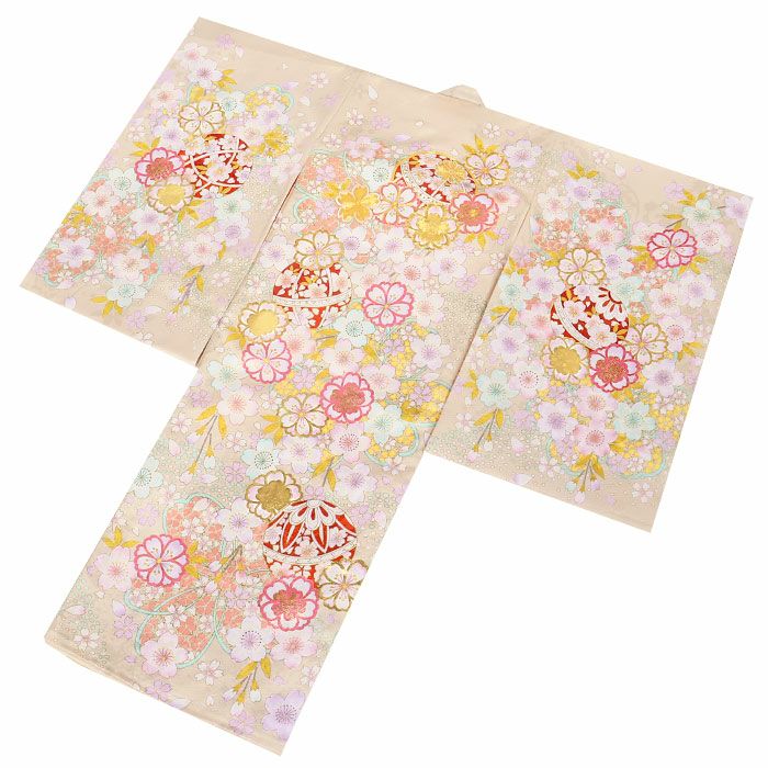 お宮参り着物女の子絹正絹掛け着産着薄橙金橙鞠熨斗桜吉祥紋友禅京友禅経済産業大臣指定伝統的工芸品金駒刺繍金彩新品日本製販売購入きもの祝い着のしめ初着祝着一つ身服装赤ちゃんベビー贈答プレゼント御祝いベージュ