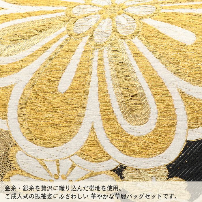 成人式や結婚式の華やかな振袖に合わせたい草履バッグセット。痛くなくて歩きやすい、初めての方にも安心の履き心地。こだわりの草履とバッグで上品な振袖コーディネートを演出。