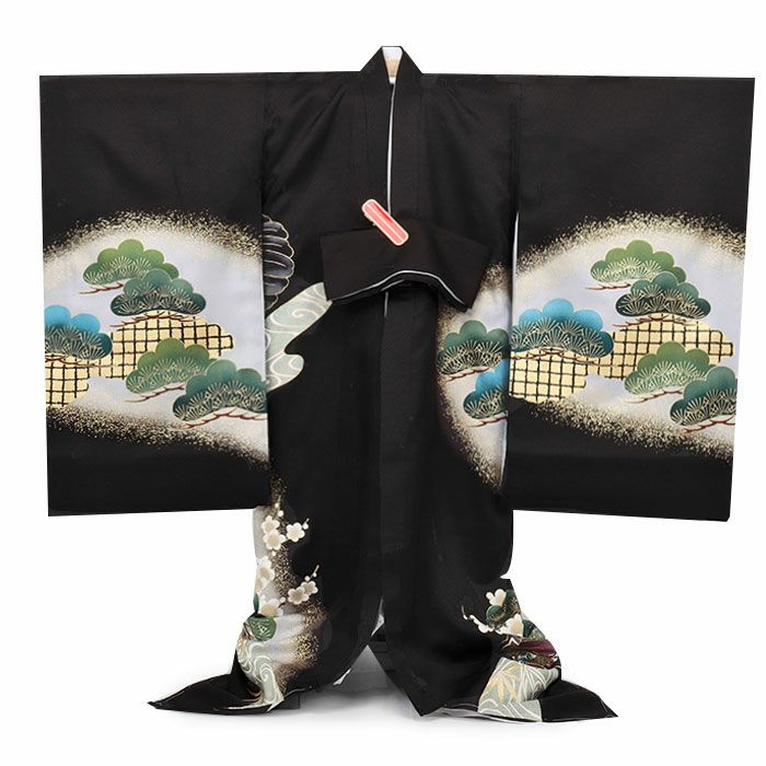 お宮参り着物男の子絹正絹掛け着産着黒鷹束ね熨斗鼓御所車軍配松竹梅吉祥紋友禅金彩新品販売購入きもの祝い着のしめ初着祝着一つ身服装赤ちゃんベビーブラック