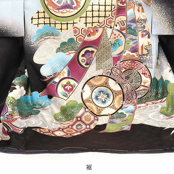 お宮参り着物男の子絹正絹掛け着産着黒鷹束ね熨斗鼓御所車軍配松竹梅吉祥紋友禅金彩新品販売購入きもの祝い着のしめ初着祝着一つ身服装赤ちゃんベビー