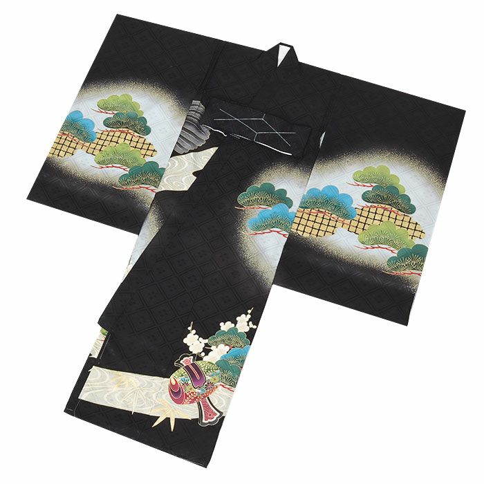 お宮参り着物男の子絹正絹掛け着産着黒鷹束ね熨斗鼓御所車軍配松竹梅吉祥紋友禅金彩新品販売購入きもの祝い着のしめ初着祝着一つ身服装赤ちゃんベビー