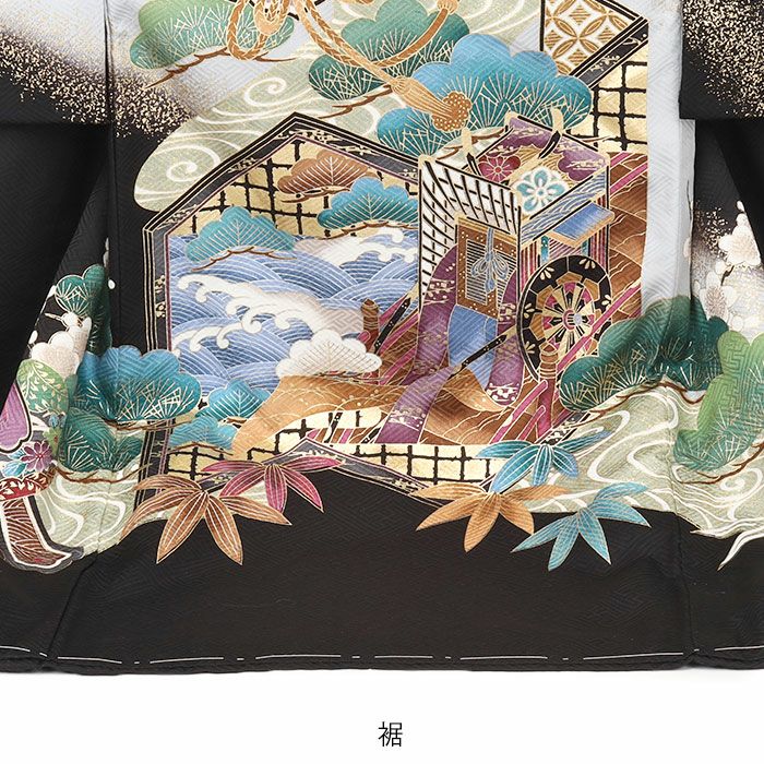 お宮参り着物男の子絹正絹掛け着産着黒鷹宝鏡御所車軍配松竹梅友禅金彩新品販売購入きもの祝い着のしめ初着祝着一つ身服装赤ちゃんベビー