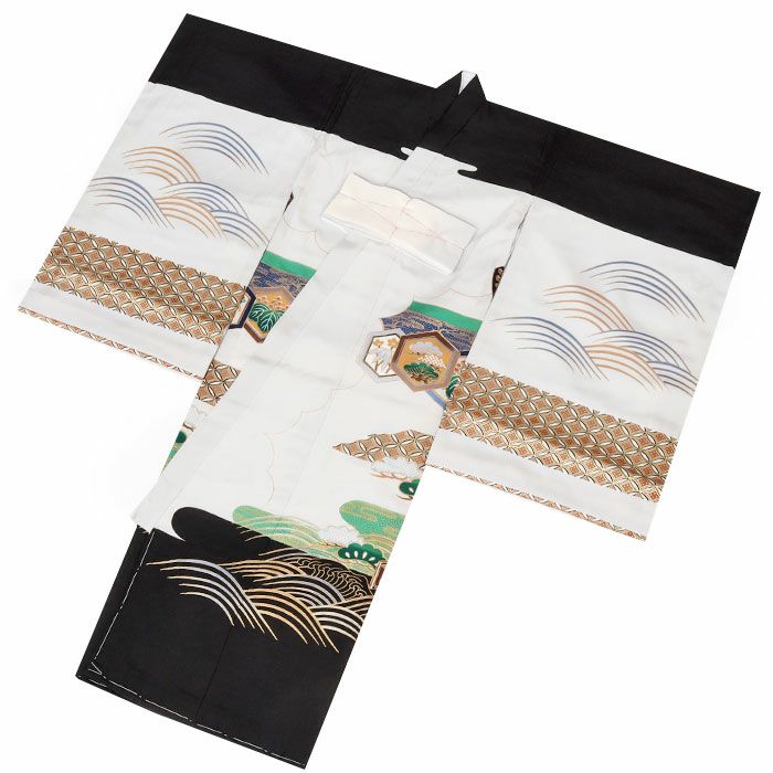 お宮参り着物男の子絹正絹掛け着産着黒灰兜宝船亀甲軍配宝尽くし桐松吉祥紋友禅金彩新品販売購入きもの祝い着のしめ初着祝着一つ身服装赤ちゃんベビー