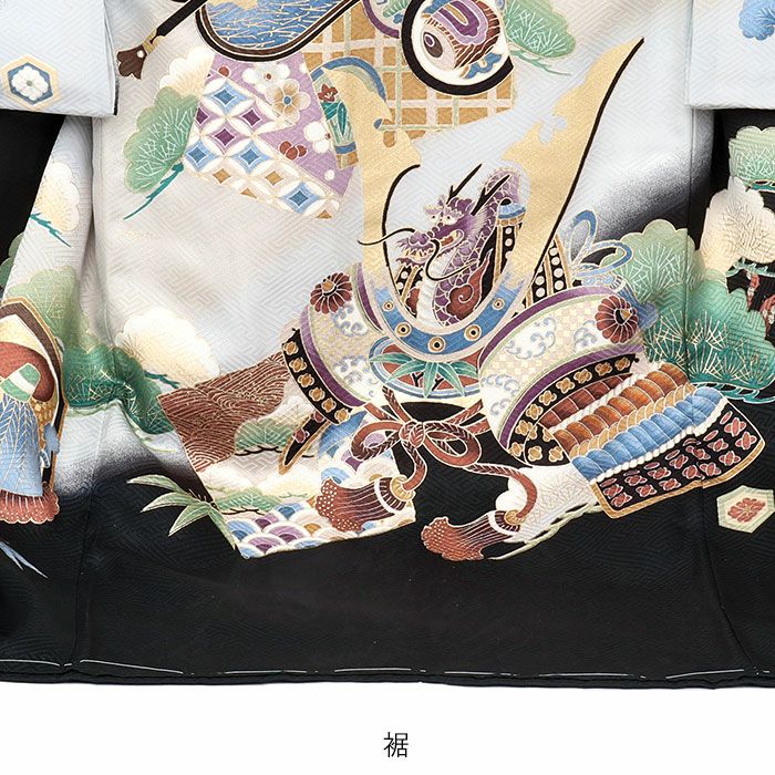 お宮参り着物男の子絹正絹掛け着産着黒鷹兜鶴小槌三つ矢宝尽くし松竹梅吉祥紋友禅金彩新品販売購入きもの祝い着のしめ初着祝着一つ身服装赤ちゃんベビー