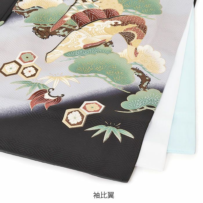 りかこ　鷹・辰・菊・御所車・鼓・矢男児着物（長襦袢・内袖） 夏用 絽 ] お宮参り 男の子 初着 産着 兜に御所車 紺色 正絹