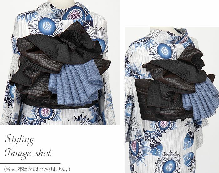 浴衣帯ゆかた帯浴衣帯兵児帯へこ帯全5色緑青ベージュ灰黒紫紺オーガンジーシアー透け感リーフフラワー大人おとなレディースリバーシブル単品ポリエステルおしゃれかわいい軽やかドレープ10代20代30代40代50代