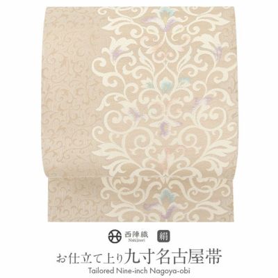 H-712 名古屋帯 名古屋仕立て 正絹 九寸 華模様 エ霞 ちりめん p-nagoya11_1.jpg