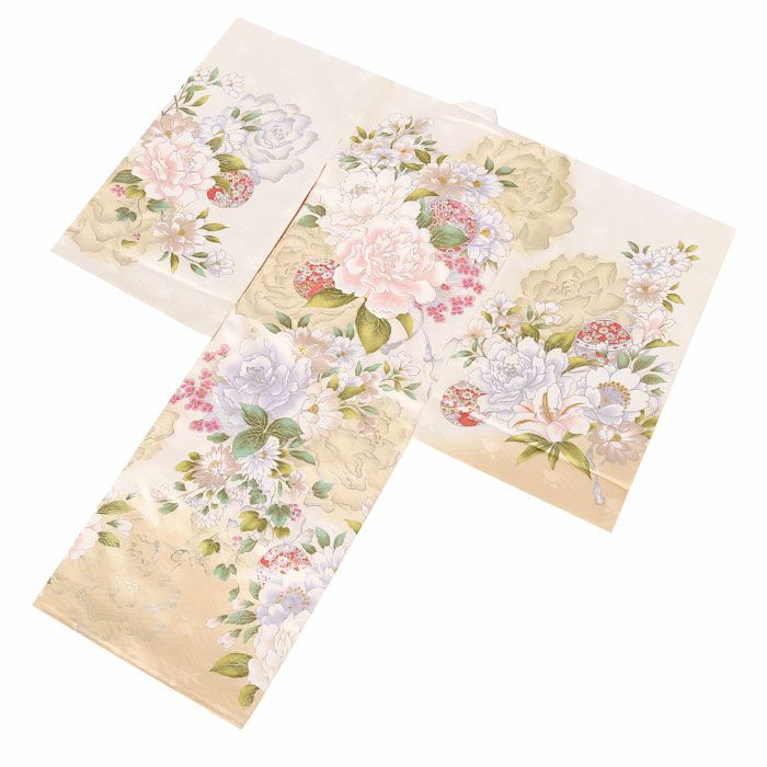 お宮参り着物女の子絹正絹掛け着産着モダン白淡橙牡丹百合万寿菊八重桜鞠鈴吉祥花吉祥紋友禅経済産業大臣指定伝統的工芸品ラメ糸刺繍金彩銀彩箔使い新品日本製販売購入きもの祝い着のしめ初着祝着一つ身服装赤ちゃんベビー