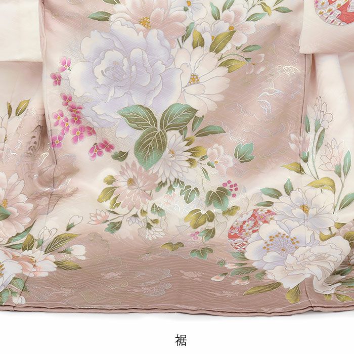 お宮参り着物女の子絹正絹掛け着産着モダン白灰桃ピンクグレー牡丹百合万寿菊八重桜鞠鈴吉祥花吉祥紋友禅経済産業大臣指定伝統的工芸品ラメ糸刺繍金銀彩箔使い新品日本製販売購入きもの祝い着のしめ初着祝着一つ身服装赤ちゃんベビー