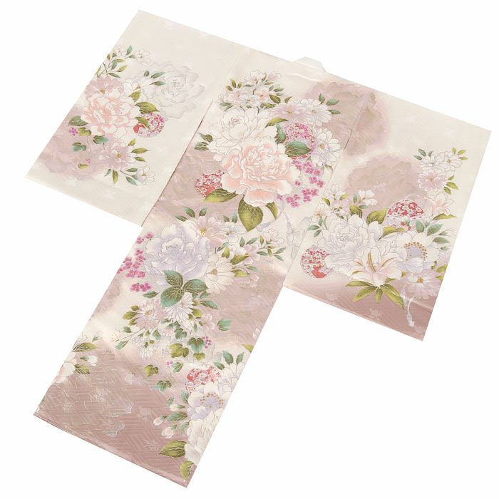 お宮参り着物女の子絹正絹掛け着産着モダン白灰桃ピンクグレー牡丹百合万寿菊八重桜鞠鈴吉祥花吉祥紋友禅経済産業大臣指定伝統的工芸品ラメ糸刺繍金銀彩箔使い新品日本製販売購入きもの祝い着のしめ初着祝着一つ身服装赤ちゃんベビー