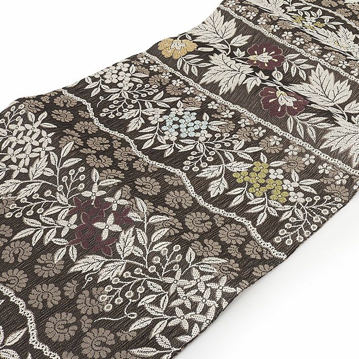 小紋紬色無地御召などのお着物にすぐ使えるお仕立て上がり九寸名古屋帯。春秋冬袷単衣の時期のお着物のお締めいただけます。