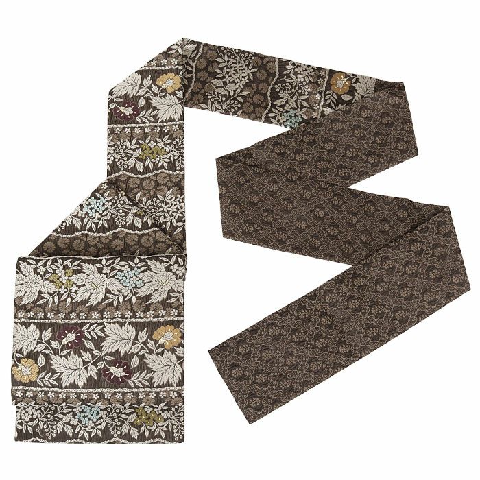 小紋紬色無地御召などのお着物にすぐ使えるお仕立て上がり九寸名古屋帯。春秋冬袷単衣の時期のお着物のお締めいただけます。