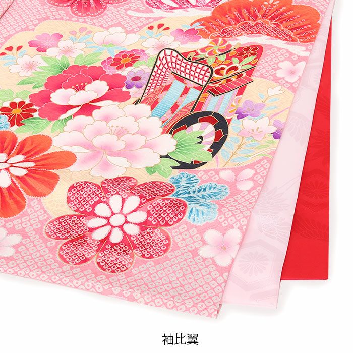 お宮参り着物女の子絹正絹掛け着産着赤桃金鈴牡丹御所車鞠桜松疋田絞風鹿の子吉祥紋友禅刺繍金彩新品販売購入きもの祝い着のしめ初着祝着一つ身服装赤ちゃんベビーまりマリ