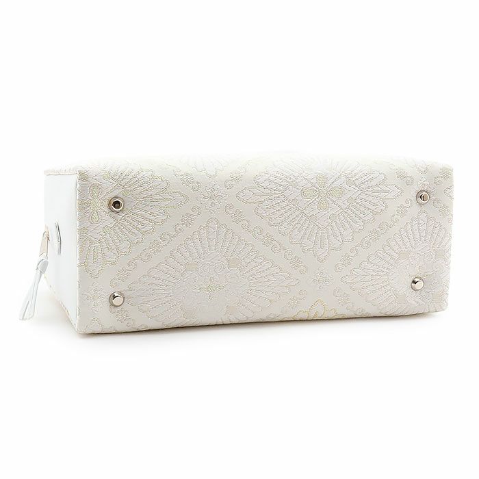 利休バッグ留袖用訪問着用白ホワイト銀シルバー花菱西陣織正絹帯地日本製黒留袖色留袖訪問着礼装用フォーマル色無地付け下げ結婚式お宮参り七五三和装バッグフォーマル着物和装御茶席華道茶道キレイめカジュアル