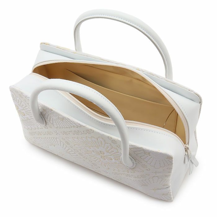 利休バッグ留袖用訪問着用白ホワイト銀シルバー花菱西陣織正絹帯地日本製黒留袖色留袖訪問着礼装用フォーマル色無地付け下げ結婚式お宮参り七五三和装バッグフォーマル着物和装御茶席華道茶道キレイめカジュアル