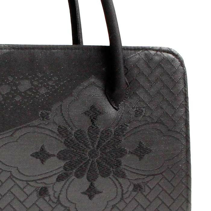 フォーマルバッグブラックフォーマル利休バッグ葬儀葬式お葬式告別式弔事喪服Kissteオリジナル正絹シルク全3柄黒共帯卍繋ぎ雲取り花花菱菊日本製かばん黒仏事礼装黒紋付法事通夜冠婚葬祭和装利休ハンドバッグキステオリジナル