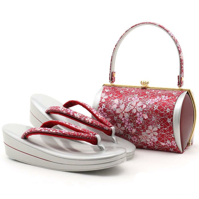 【アウトレット】振袖草履バッグセット成人式草履バッグセット振袖用振り袖LLサイズエンジ小桜日本製痛くない振袖卒業袴ママ振おしゃれはたちぞうり草履バック草履バックセット着物