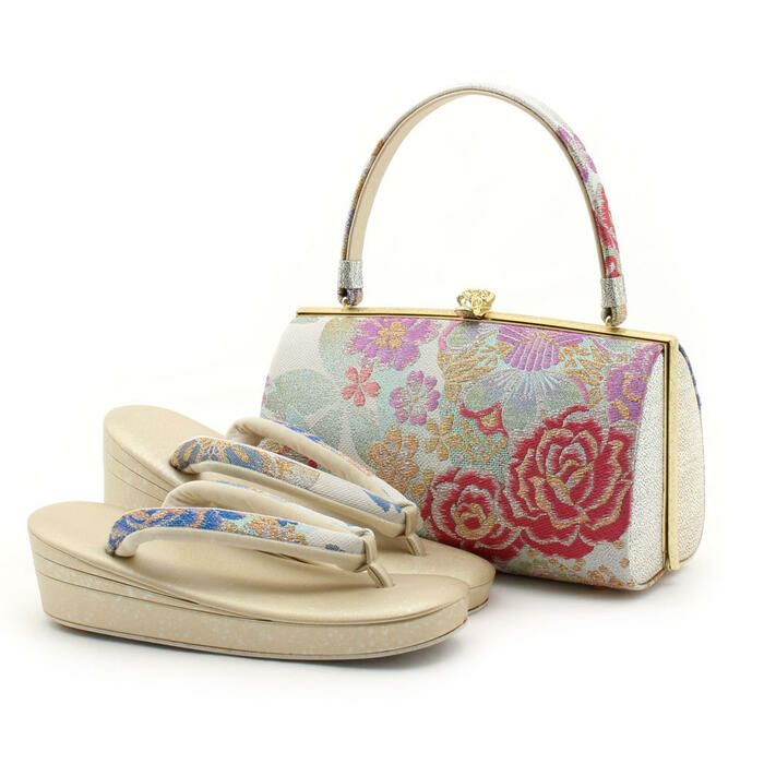 【アウトレット】振袖草履バッグセット成人式草履バッグセット振袖用振り袖Mサイズクリーム系薔薇正絹帯地日本製痛くない振袖卒業袴ママ振おしゃれはたちぞうり草履バック草履バックセット着物