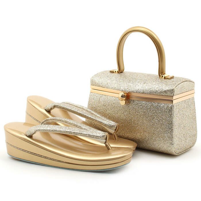 【アウトレット】振袖草履バッグセット成人式草履バッグセット振袖用振り袖フリーサイズゴールド系ラメ入り正絹帯地日本製痛くない振袖卒業袴ママ振おしゃれはたちぞうり草履バック草履バックセット着物