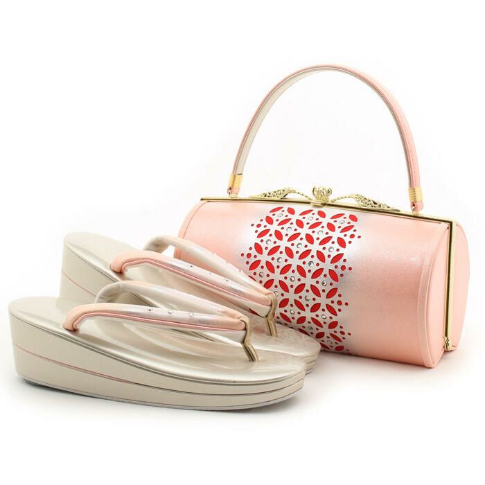 【アウトレット】振袖草履バッグセット成人式草履バッグセット振袖用振り袖Mサイズピンク系七宝型抜き日本製痛くない振袖卒業袴ママ振おしゃれはたちぞうり草履バック草履バックセット着物