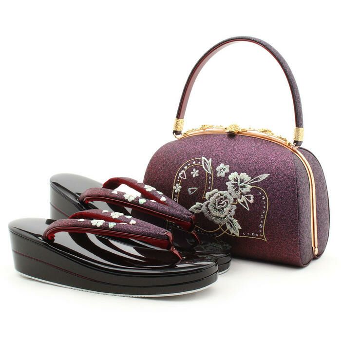 【アウトレット】振袖草履バッグセット成人式草履バッグセット振袖用振り袖LLサイズ濃紫系花刺繍華三彩日本製痛くない振袖卒業袴ママ振おしゃれはたちぞうり草履バック草履バックセット着物