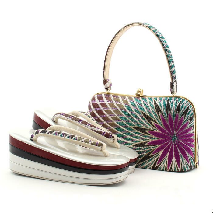 【アウトレット】振袖草履バッグセット成人式草履バッグセット振袖用振り袖Mサイズエンジゴールド系菊華紋正絹帯地ハイヒール草履日本製痛くない振袖卒業袴ママ振おしゃれはたちぞうり草履バック草履バックセット着物