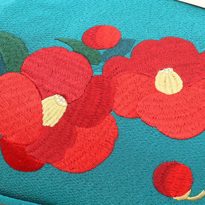 がま口バッグ成人式振袖用袴用成人用ターコイズ椿花縮緬ちりめん振袖卒業袴振り袖ママ振おしゃれはたち結婚式卒業式卒業袴おしゃれかわいいはたちがまぐちばっぐ単品