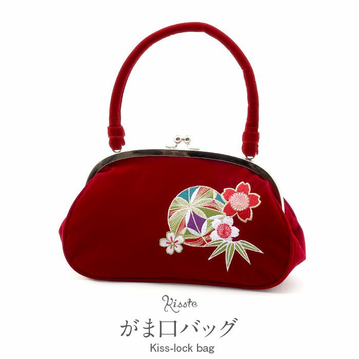がま口バッグ成人式振袖用袴用成人用深紅赤レッド鞠毬桜刺繍起毛振袖卒業袴振り袖ママ振おしゃれはたち結婚式卒業式卒業袴おしゃれかわいいはたちがまぐちばっぐ単品