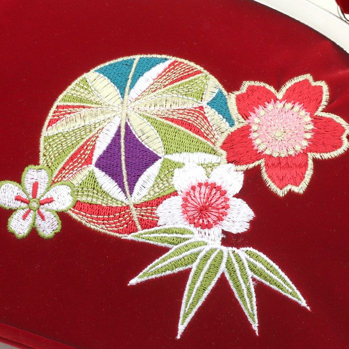 がま口バッグ成人式振袖用袴用成人用深紅赤レッド鞠毬桜刺繍起毛振袖卒業袴振り袖ママ振おしゃれはたち結婚式卒業式卒業袴おしゃれかわいいはたちがまぐちばっぐ単品