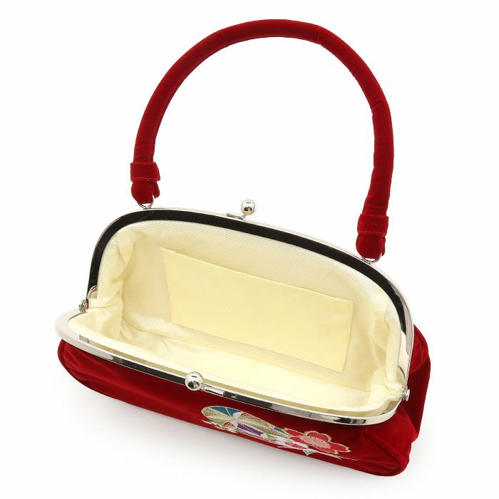 がま口バッグ成人式振袖用袴用成人用深紅赤レッド鞠毬桜刺繍起毛振袖卒業袴振り袖ママ振おしゃれはたち結婚式卒業式卒業袴おしゃれかわいいはたちがまぐちばっぐ単品