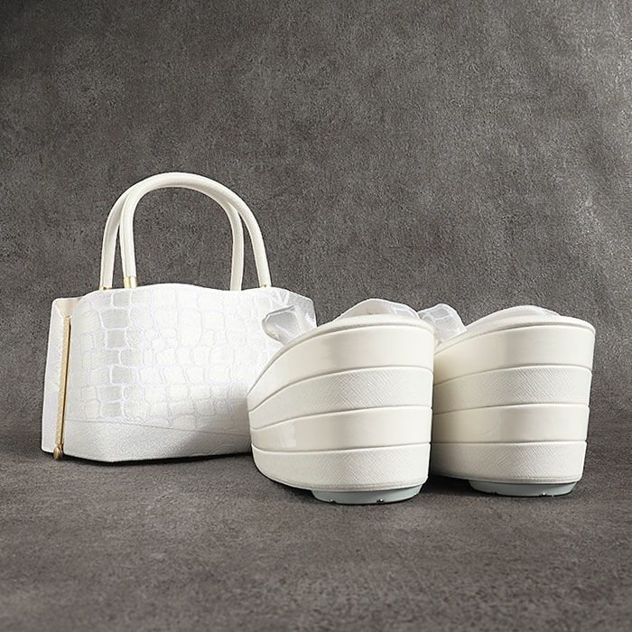 成人式草履バックセット振袖草履バッグセット草履バッグ世美庵優花緒フリーサイズLサイズホワイトブラック白黒牡丹クロコダイル帯地4枚芯厚底日本製痛くない振袖卒業袴振り袖ママ振おしゃれはたちぞうり草履草履バック草履バッグ着物
