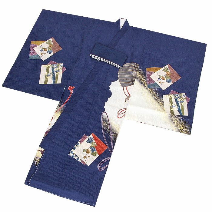 お宮参り着物男の子絹正絹掛け着産着紺青鷹兜甲冑武具色紙紋飛翔松竹梅三段松吉祥紋友禅刺繍金彩金たたき新品販売購入きもの祝い着のしめ初着祝着一つ身服装赤ちゃんベビーネイビー