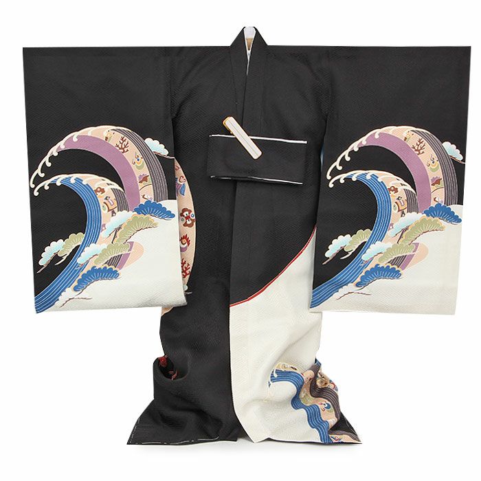 お宮参り着物男の子絹正絹掛け着産着黒兜鏡裏文鼓軍配鞍橋馬具松竹吉祥紋友禅刺繍金彩新品販売購入きもの祝い着のしめ初着祝着一つ身服装赤ちゃんベビーブラック午年