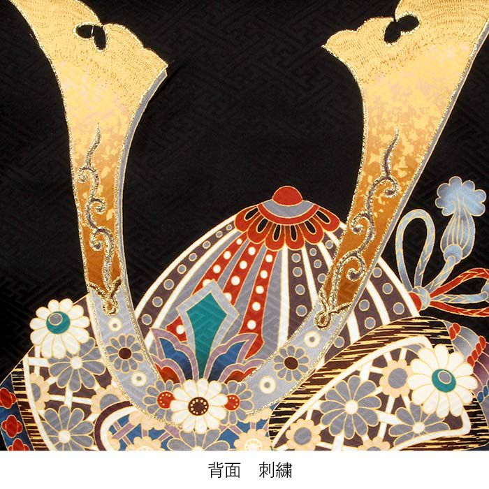 お宮参り着物男の子絹正絹掛け着産着黒兜熨斗扇馬具吉祥文友禅刺繍金彩新品販売購入きもの祝い着のしめ初着祝着一つ身服装赤ちゃんベビー