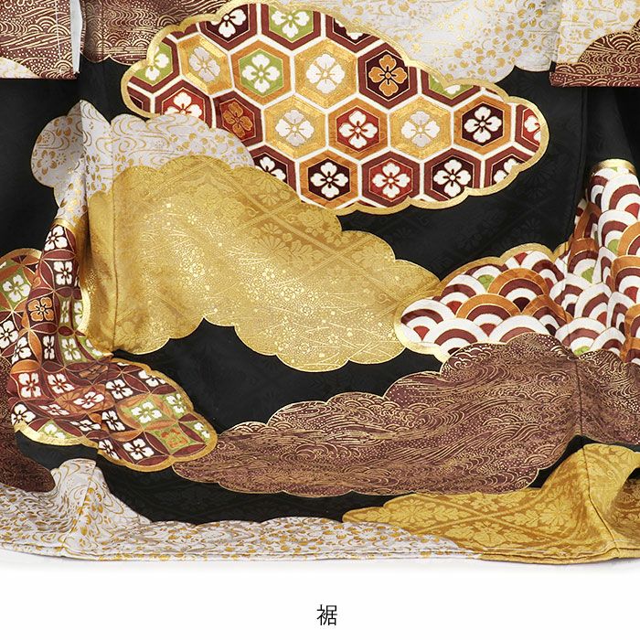 お宮参り着物男の子絹正絹掛け着産着モダン黒雲雲枠亀甲花菱七宝吉祥紋友禅経済産業大臣指定伝統的工芸品金糸刺繍箔使い新品日本製販売購入きもの祝い着のしめ初着祝着一つ身服装赤ちゃんベビーブラック