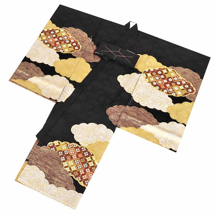 お宮参り着物男の子絹正絹掛け着産着モダン黒雲雲枠亀甲花菱七宝吉祥紋友禅経済産業大臣指定伝統的工芸品金糸刺繍箔使い新品日本製販売購入きもの祝い着のしめ初着祝着一つ身服装赤ちゃんベビーブラック