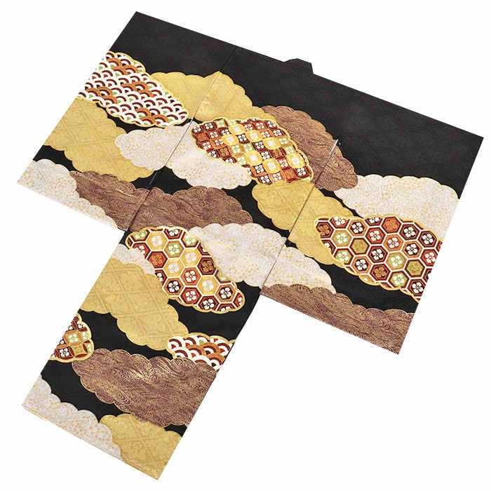 お宮参り着物男の子絹正絹掛け着産着モダン黒雲雲枠亀甲花菱七宝吉祥紋友禅経済産業大臣指定伝統的工芸品金糸刺繍箔使い新品日本製販売購入きもの祝い着のしめ初着祝着一つ身服装赤ちゃんベビーブラック