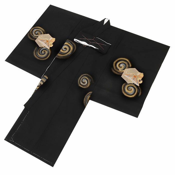 お宮参り 着物 男の子 絹100% 正絹初着 掛け着 産着 黒 風神雷神 虎 吠