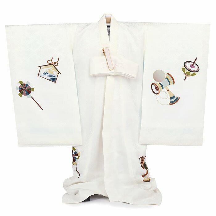お宮参り着物男の子絹100%正絹初着掛け着産着白馬左馬瓢箪だるま宝船縁起尽くし干支吉祥紋友禅京友禅金駒刺繍金彩新品日本製販売購入きもの祝い着のしめ初着祝着一つ身服装赤ちゃんベビーホワイト贈答御祝い