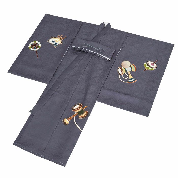 お宮参り着物男の子絹100%正絹初着掛け着産着濃灰濃鼠左馬瓢箪だるま宝船縁起尽くし干支吉祥紋友禅京友禅金駒刺繍金彩新品日本製販売購入きもの祝い着のしめ初着祝着一つ身服装赤ちゃんベビーダークグレー贈答御祝い